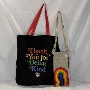 Bundle Pride Black/Red Tote & Rainbow Crochet Crossbody with Fringe, The Sak